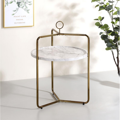 White and gold Miro side table by Start2Finish with a sleek modern design and round tabletop.