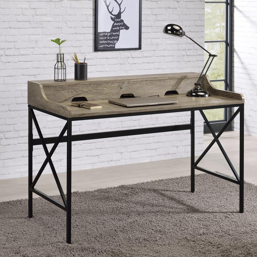 Start2Finish Corday desk with built-in USB port, featuring a modern wooden surface and sleek metal legs for workspace convenience.