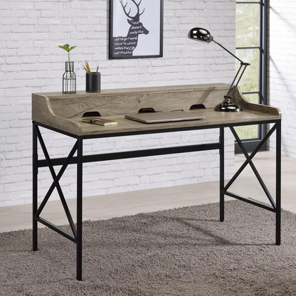 Start2Finish Corday desk with built-in USB port, featuring a modern wooden surface and sleek metal legs for workspace convenience.
