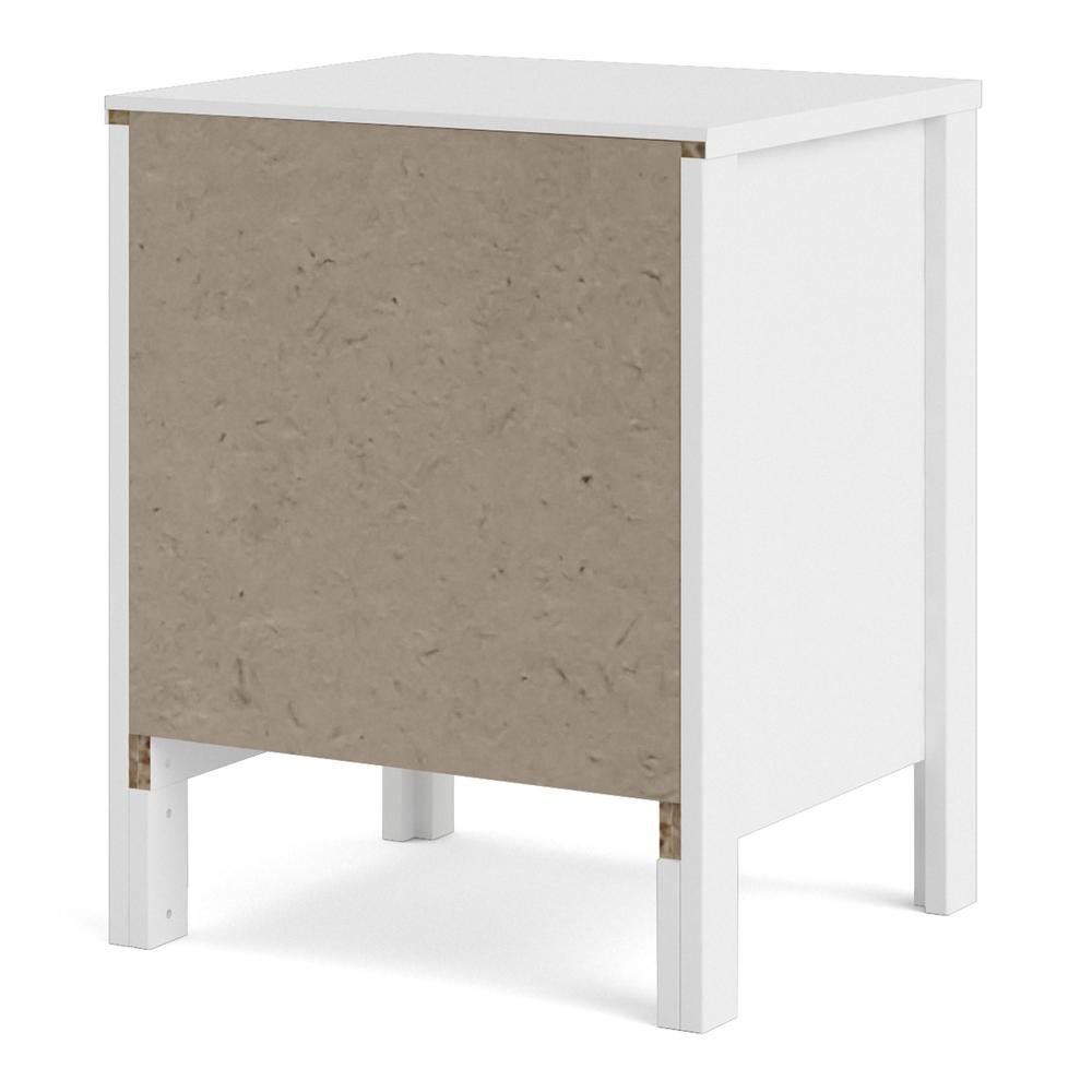 White Madrid 2 Drawer Nightstand by Start2Finish showing two drawers and a sleek modern design.
