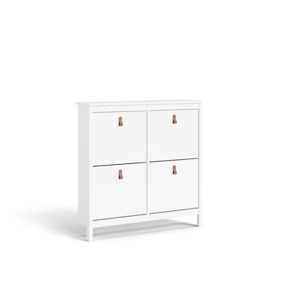 Start2Finish Madrid 4 Drawer Shoe Cabinet in white, showing a sleek storage unit with four spacious drawers for shoes.