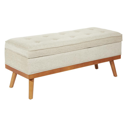 Katheryn linen fabric storage bench with light espresso wood legs, stylish and functional seating and storage from Start2Finish.