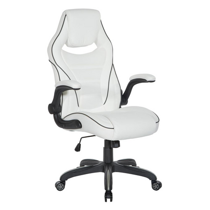 White Xeno Gaming Chair in faux leather with adjustable armrests and high back support, designed for gaming comfort.