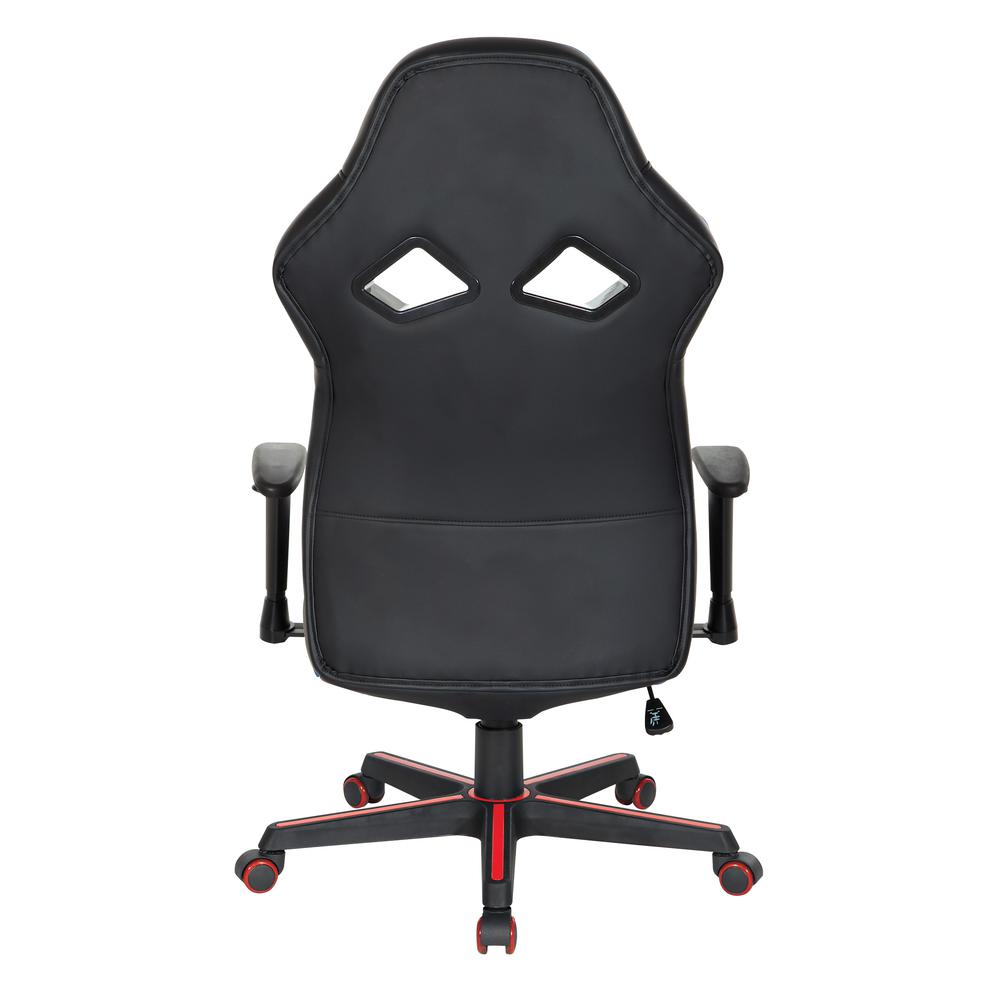 Vapor Gaming Chair by Start2Finish in black faux leather with red accents, ergonomic design, and adjustable armrests.