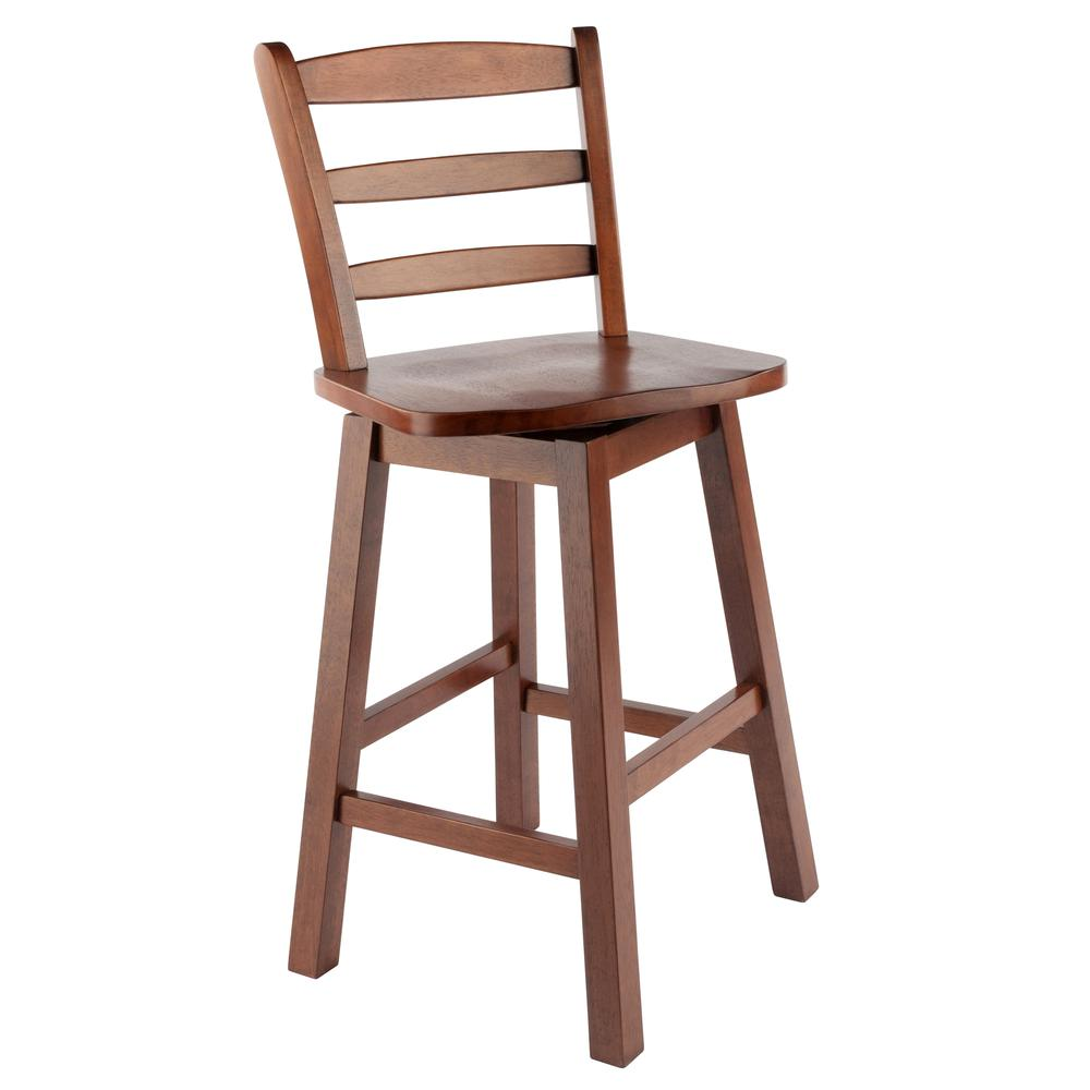 Start2Finish Scalera Ladder Back Swivel Counter Stool with Walnut finish, featuring a round seat and ladder back design.