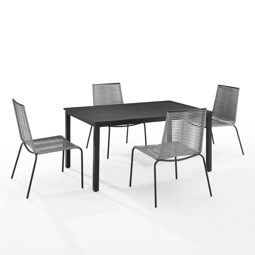 Fenton 5-piece wicker outdoor dining set with table and four chairs by Start2Finish, featuring woven rattan design for patio seating.