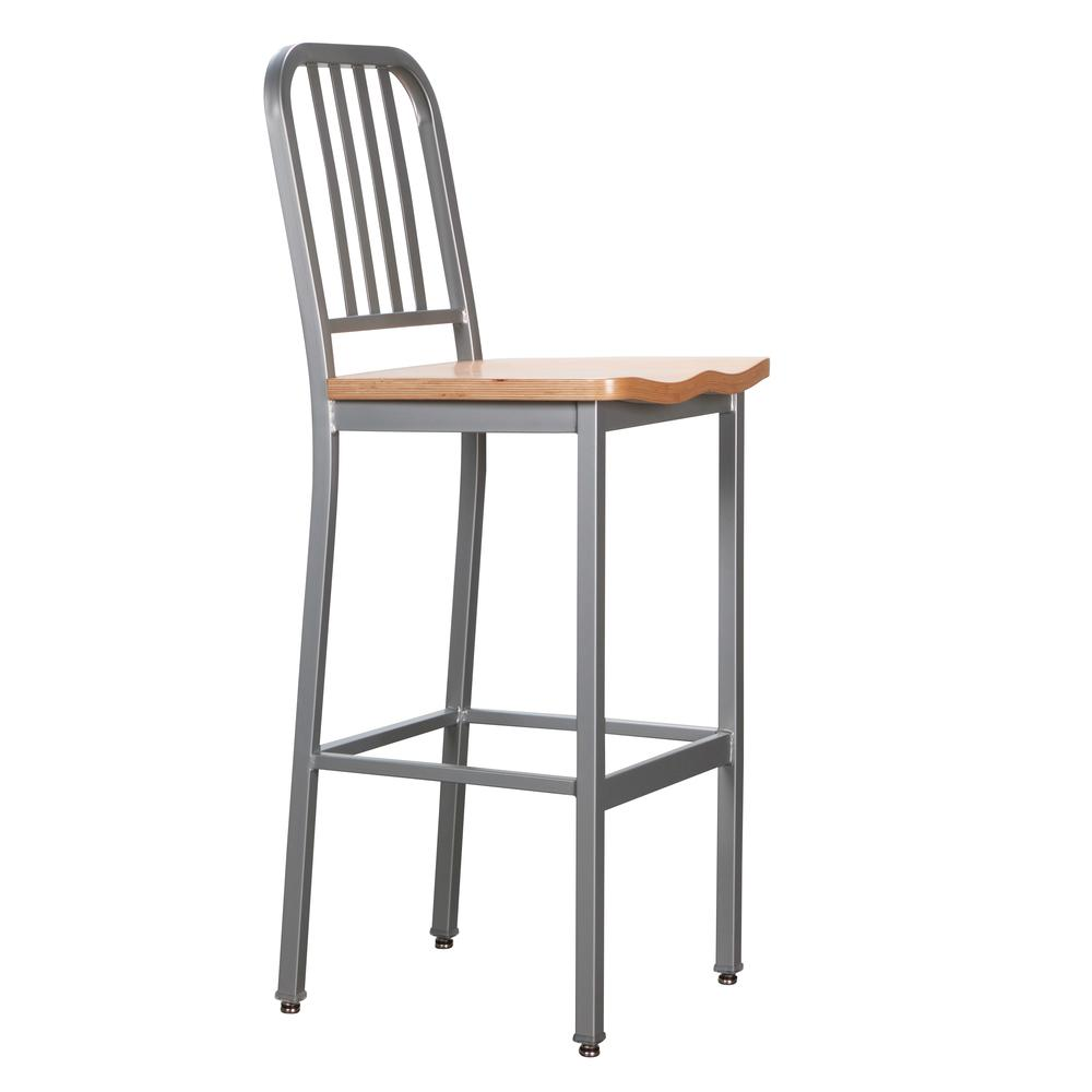 Pair of silver Frazier metal barstools by Start2Finish, showcasing sleek, modern design with sturdy metal frames and comfortable seats.