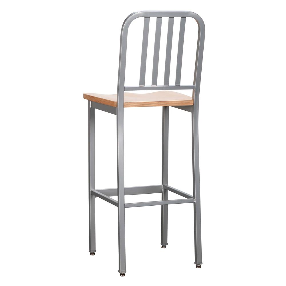 Pair of silver Frazier metal barstools by Start2Finish, showcasing sleek modern design with sturdy metal construction.