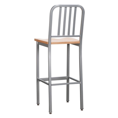 Pair of silver Frazier metal barstools by Start2Finish, showcasing sleek modern design with sturdy metal construction.