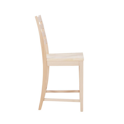 Set of two unfinished Flynn counter stools by Start2Finish, showcasing light wooden seats and dark metal legs.