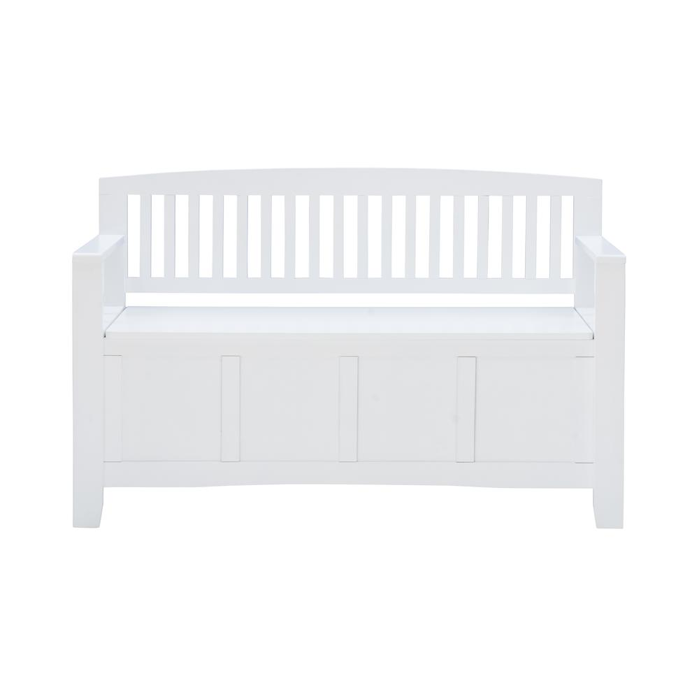White Cynthia storage bench by Start2Finish featuring a cushioned top and spacious interior for seating and organization.