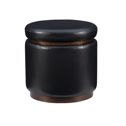 Black PU storage ottoman by Start2Finish featuring a sleek, cushioned top and spacious interior for versatile storage.