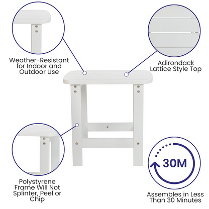Set of 2 white Adirondack rocking chairs with attached side tables by Start2Finish, perfect for outdoor relaxation.