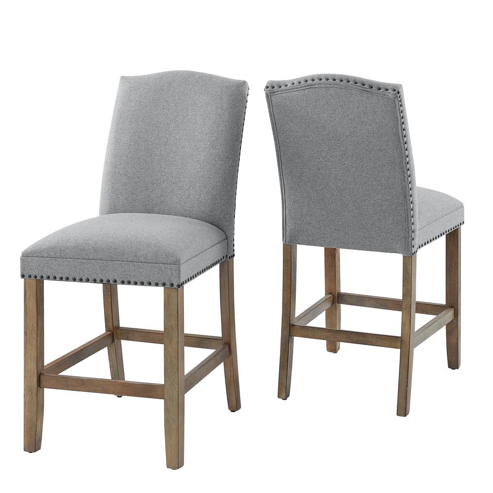 Start2Finish Grayson counter chair with nailhead detailing, featuring a padded seat and stylish wooden legs.
