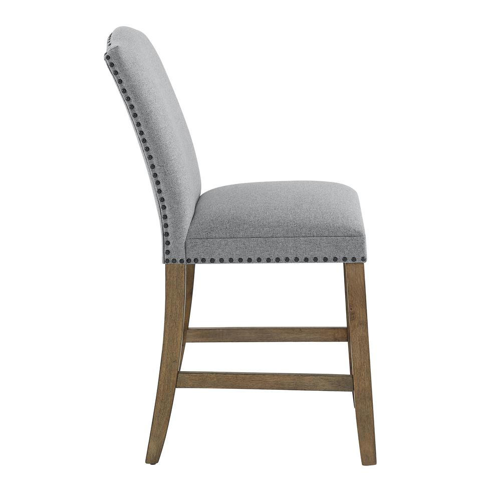 Start2Finish Grayson counter chair with nailhead trim, featuring a padded seat and wooden legs for a stylish, comfortable dining or bar area.