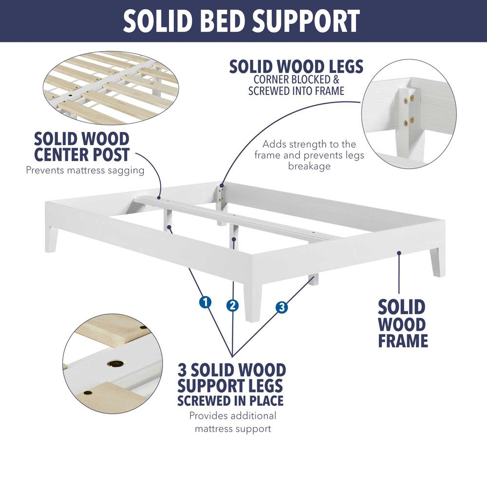 White Nix Solid Wood King Platform Bed by Start2Finish shown with clean, modern design and sturdy wood frame.