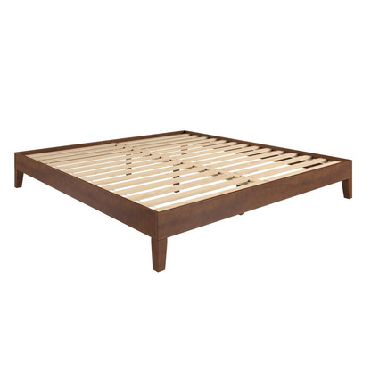 Solid wood Nix King Platform Bed in natural finish with clean lines and sturdy frame, showcasing its modern bedroom furniture design.