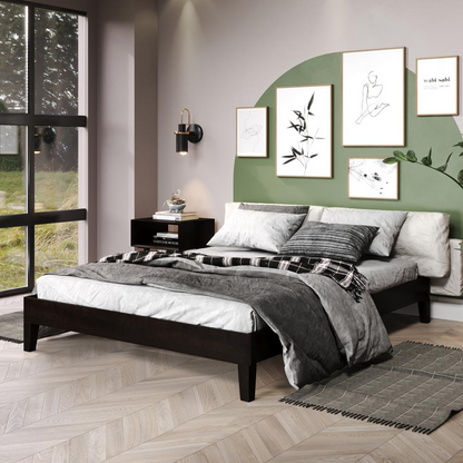 Black Nix solid wood queen platform bed by Start2Finish with a sleek, modern design and sturdy wood construction.