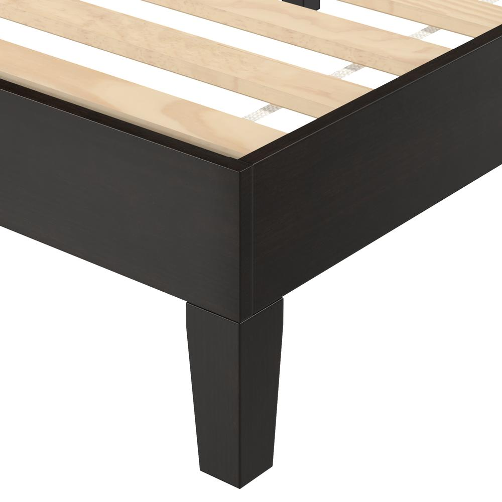 Black Nix Solid Wood Full Platform Bed by Start2Finish, showcasing a sturdy, modern wooden bed frame with a sleek finish.