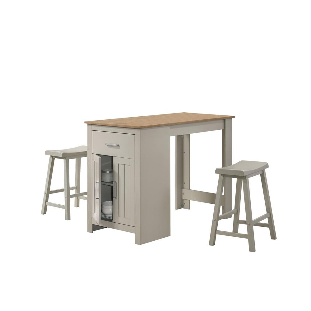 Light gray Alonzo counter height dining table with cabinet, drawer, and two ergonomic stools by Start2Finish