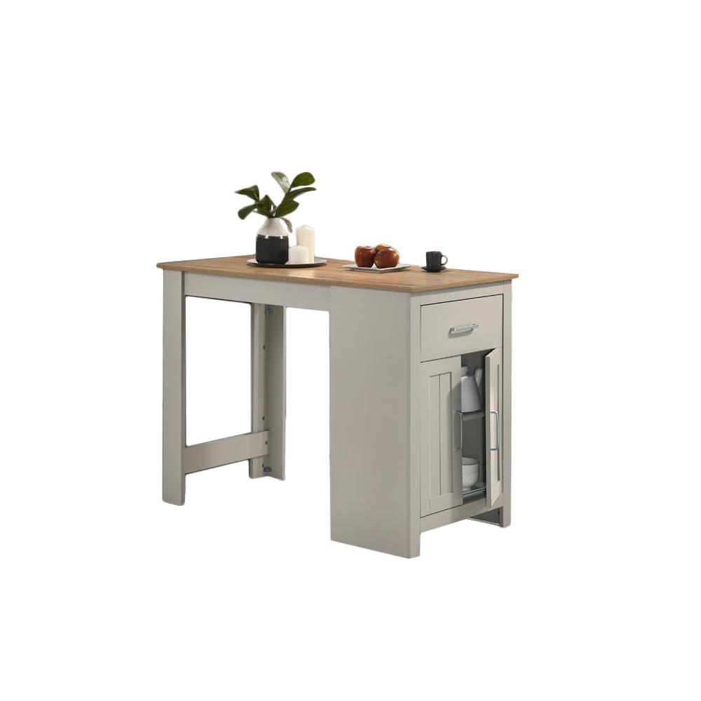 Alonzo light gray small space counter height dining table with cabinet, drawer, and 2 ergonomic stools by Start2Finish