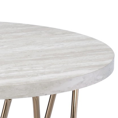 Start2Finish Rowyn faux marble top end table with sleek wooden legs and modern design, ideal for living room decor.
