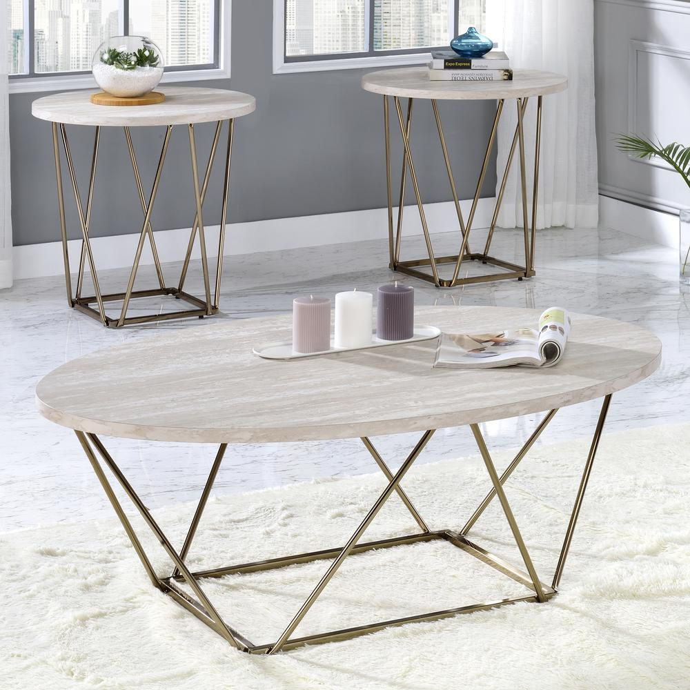 Start2Finish Rowyn faux marble top end table with sleek black metal legs, modern design, and compact size for living room decor.