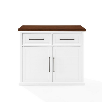 Start2Finish Bartlett wood top kitchen island featuring a spacious wooden surface and sturdy storage cabinets below.