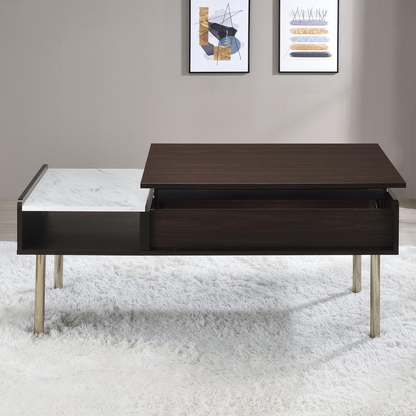 Start2Finish Carrie lift-top coffee table with open storage, showcasing its sleek design and functional surface in a modern living room.