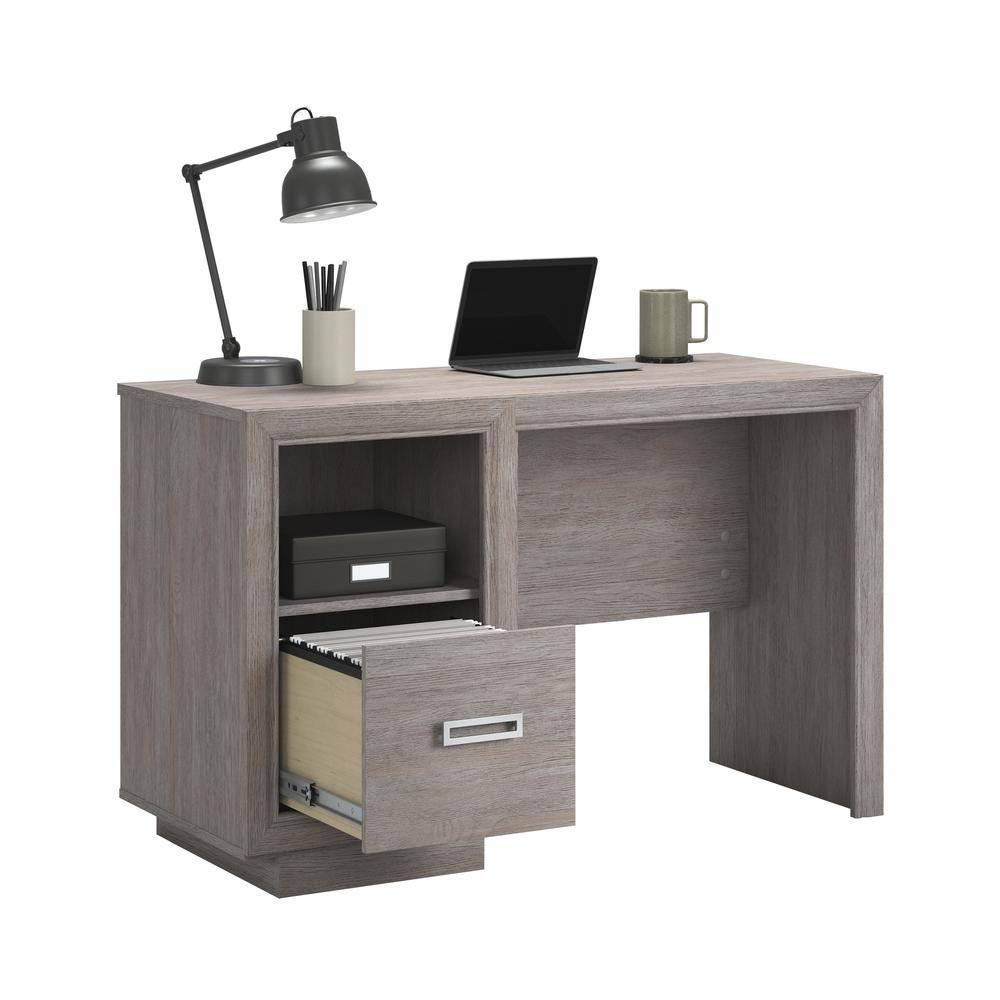 Hayes Garden Desk in Ashen Oak finish by Start2Finish, showcasing a wooden outdoor workspace with a sleek design and natural wood grain.