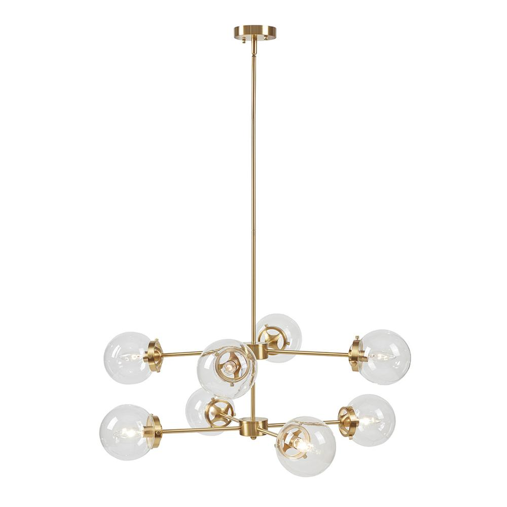 Start2Finish 8-light metal chandelier with globe bulbs hanging from a modern ceiling fixture in a stylish interior setting.