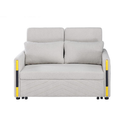 Beige Teddy Velvet Sleeper Loveseat with Side Pockets, soft plush upholstery, and comfortable design for cozy living spaces.