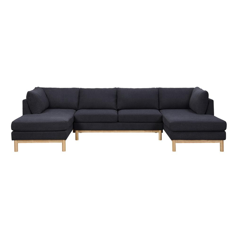 Black Sherpa double chaise U-shape sectional sofa by Start2Finish, showing plush Sherpa fabric and spacious seating layout.