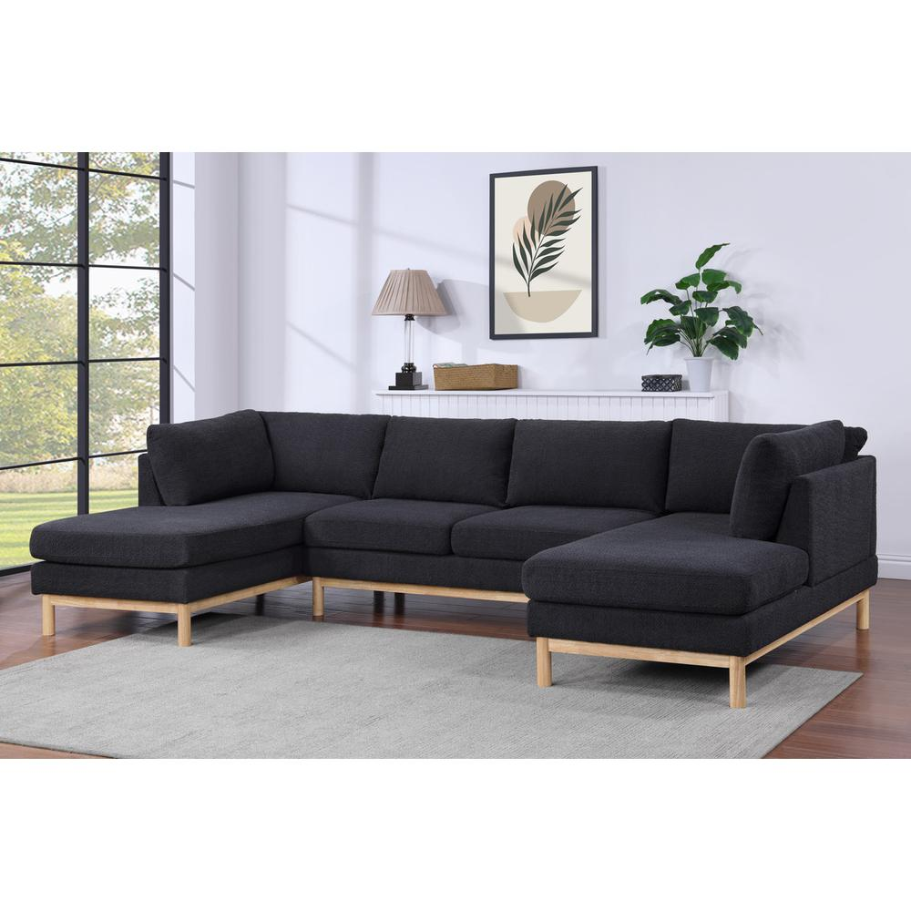 Black Sherpa U-shape sectional sofa by Start2Finish, featuring a double chaise with plush, cozy Sherpa upholstery.