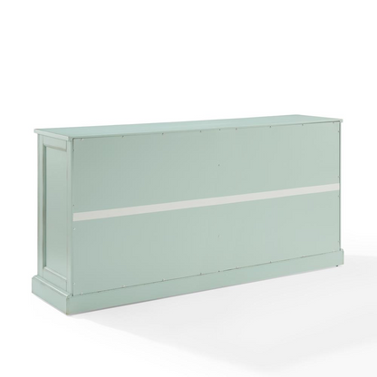 Start2Finish Holbrook glass door sideboard with wooden finish, featuring two glass-paneled doors and ample storage space.