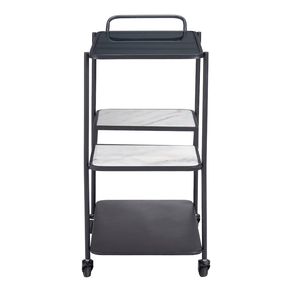 Start2Finish Constanza black bar cart with two shelves and metal frame, ideal for serving drinks and entertaining.