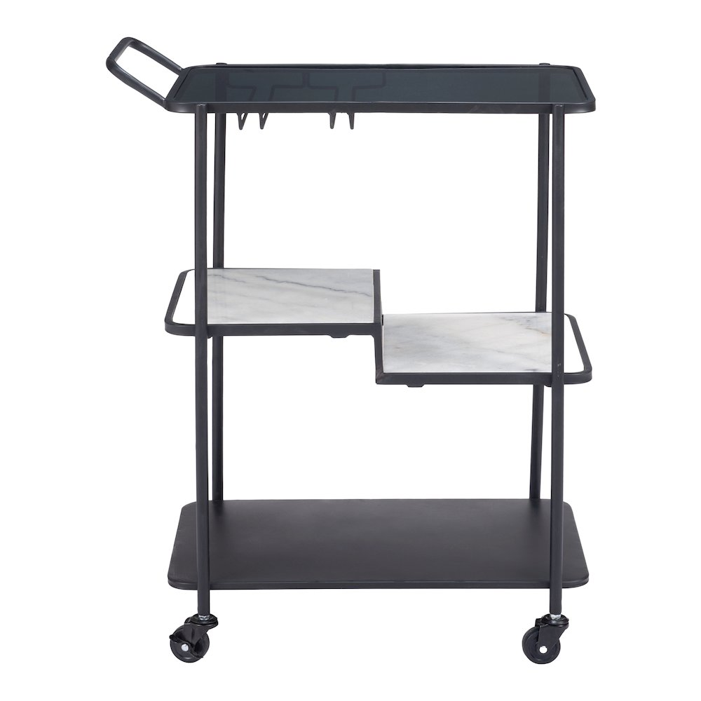 Black Constanza Bar Cart by Start2Finish with three tiers and metal frame, ideal for serving drinks and entertaining.