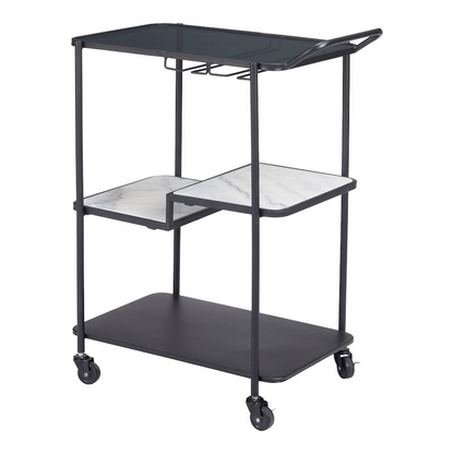 Start2Finish Constanza Black Bar Cart with two tiers and metal frame, perfect for serving drinks and stylish home bar setup.