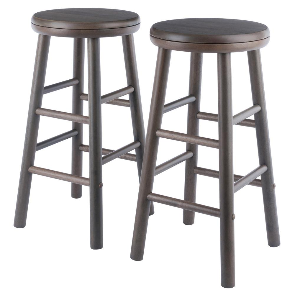 Shelby 2-piece swivel seat counter stool set in oyster gray with modern design and cushioned seats for kitchen or bar area.