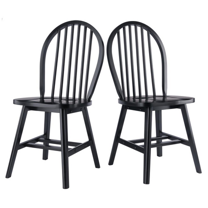 Black Windsor 2-piece chair set by Start2Finish, featuring classic wooden chairs with curved backs and cushioned seats.