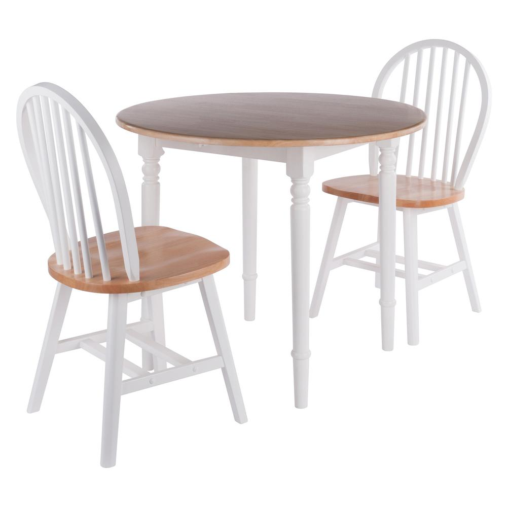 Start2Finish Sorella 3-Pc drop leaf dining table with Windsor chairs in natural and white finish, showing the table&