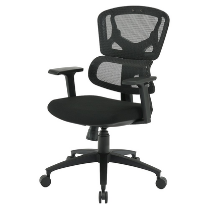 Start2Finish mesh back manager’s office chair with adjustable armrests and ergonomic design, shown in black with a swivel base.