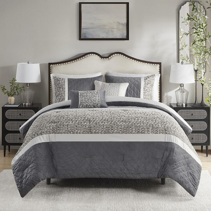 Start2Finish 5-piece textured jacquard stripe comforter set with matching throw pillows, featuring a stylish and cozy design.