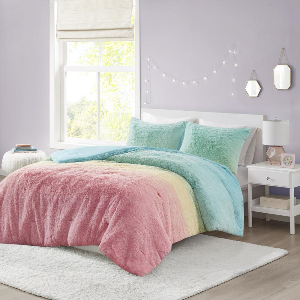 Start2Finish Ombre Shaggy Faux Fur Comforter Set featuring a plush, gradient-colored fur design for cozy bedroom decor