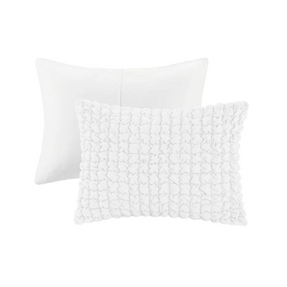 Start2Finish Evelyn 3-piece stripe ruched white comforter set with matching pillow shams for a stylish bedroom look.