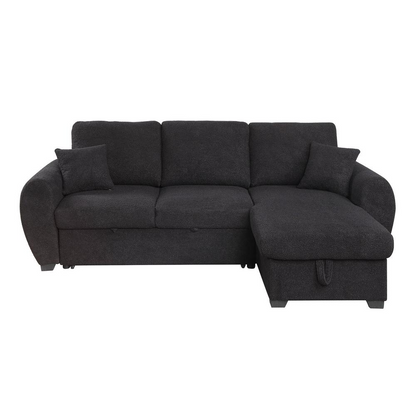 Black Teddy Fleece Reversible Sleeper Sectional Sofa with Storage Chaise by Start2Finish, showcasing plush fabric and versatile design.