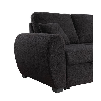 Black Teddy Fleece Reversible Sleeper Sectional Sofa with Storage Chaise, by Start2Finish, featuring plush fabric and a spacious design.
