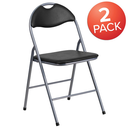 Set of 2 padded metal folding chairs by Start2Finish, showing sturdy frames and cushioned seats for comfortable seating.