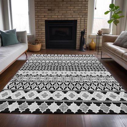 Start2Finish Chantille ACN726 black 8x10 rug with soft, plush texture and intricate pattern for elegant home decor.