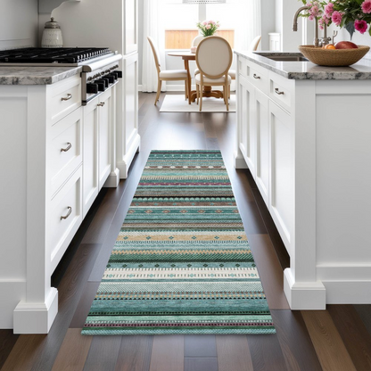 Start2Finish teal indoor/outdoor Chantille ACN2218 runner rug with machine washable fabric, 2&